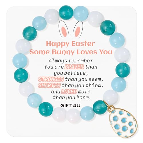 GIFT4U Ostern Geschenke Kinder,Ostern Armband Mädchen mit Ostereier Anhänger Perlen Armbänder Ostergeschenke für Kinder Teenager Blau von GIFT4U