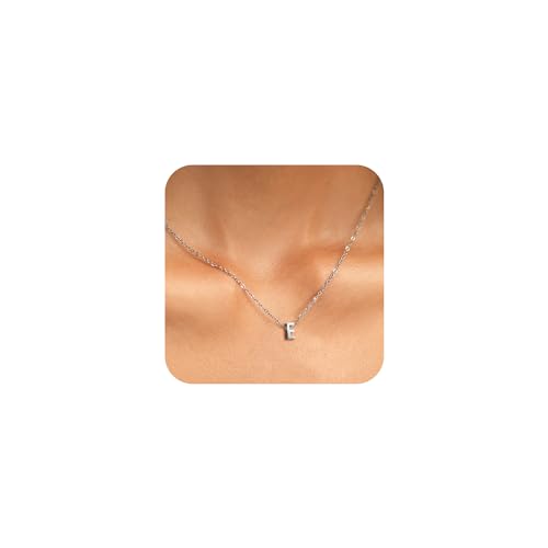 GIFT4U Silberkette Damen Buchstaben Kette - 18K Weißgold Gefülltes Halskette Mit Buchstaben E Initialen, Geschichtete Buchstabenkette, Modeschmuck für Frauen von GIFT4U