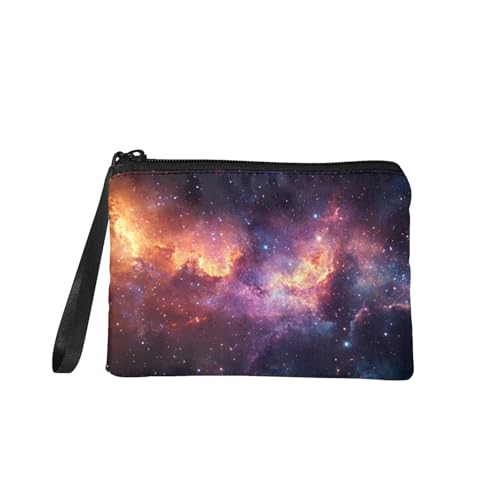 GIFTPUZZ Niedliche Münzgeldbörse für Damen, Mikrofaser-Fleece, tragbare Handgelenktasche, Kleingeldkartenhalter, Reißverschluss, Sternenhimmel, Once Size von GIFTPUZZ