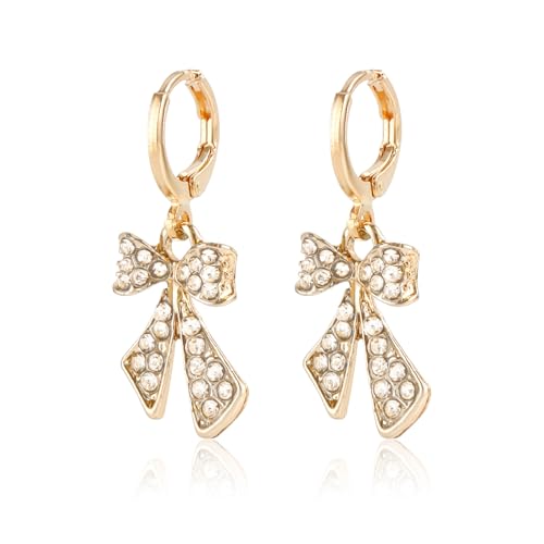 14 Karat Gold Strass Schleife Huggie Ohrringe für Frauen zierliche Kristall Bowknot Statement Creolen Trendy Ästhetische Zirkonia Ohrschmuck Geschenke, Large, Metall, Kein Edelstein von GIGB PBDK