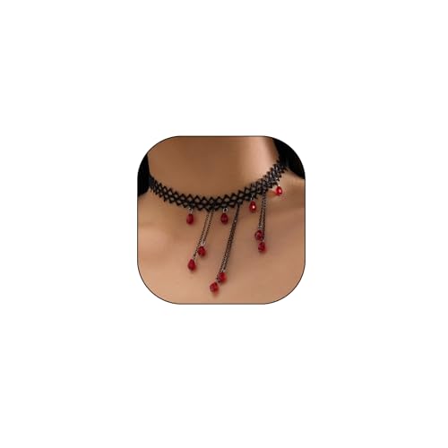 GIGB PBDK Gothic Blutkristall Quaste Halskette für Frauen Vintage Multilayer Rot Tropfen Anhänger Choker übertriebene Vampir Halskette Halloween Party Zubehör, Large, Metall, Kein Edelstein von GIGB PBDK