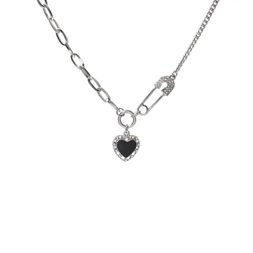 GIGB PBDK Halskette mit Herz-Anstecknadel für Damen, verstellbare Büroklammer, Kristall, Liebesanhänger, personalisierbar, Y2K-Schmuckzubehör, Large, Legierter Stahl, Kein Edelstein von GIGB PBDK