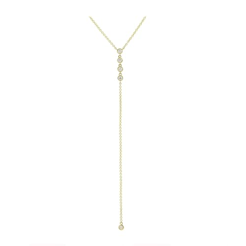 GIGB PBDK Zierliche Gold-Strass-Halskette für Damen, funkelnde Zirkonia-Perlen, lange Y-Halskette, trendiges Statement-Schmuckgeschenk, Large, Legierter Stahl, Kein Edelstein von GIGB PBDK