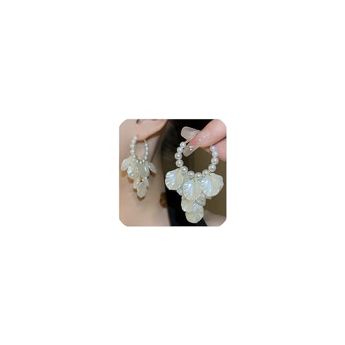 Vintage Muschelperlen Creolen für Frauen Mädchen Teenager Boho Blütenblatt Quaste baumeln Ohrringe Urlaub Perle Blume Fransen Statement Ohrringe zierlicher Schmuck Geschenke, Acryl, Kein Edelstein von GIGB PBDK