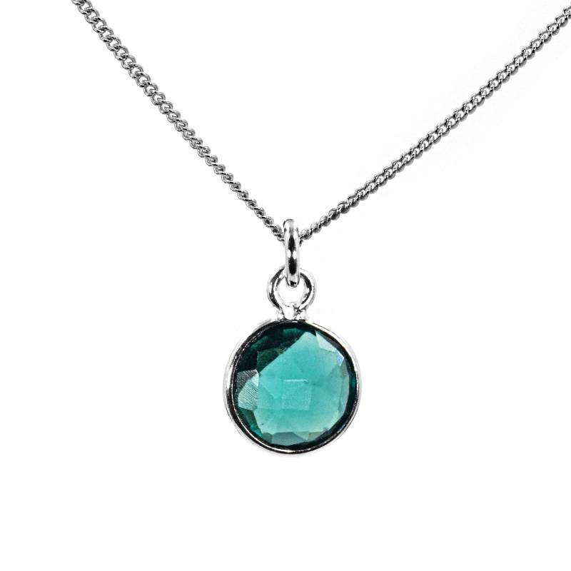 925 Sterling Silber Cuban 1, 0mm Halskette Runder 8mm Edelstein-Anhänger Wählbar in Citrin, Amethyst, Jade Grün, Blau, Spinell Blautopas von GIIOAS