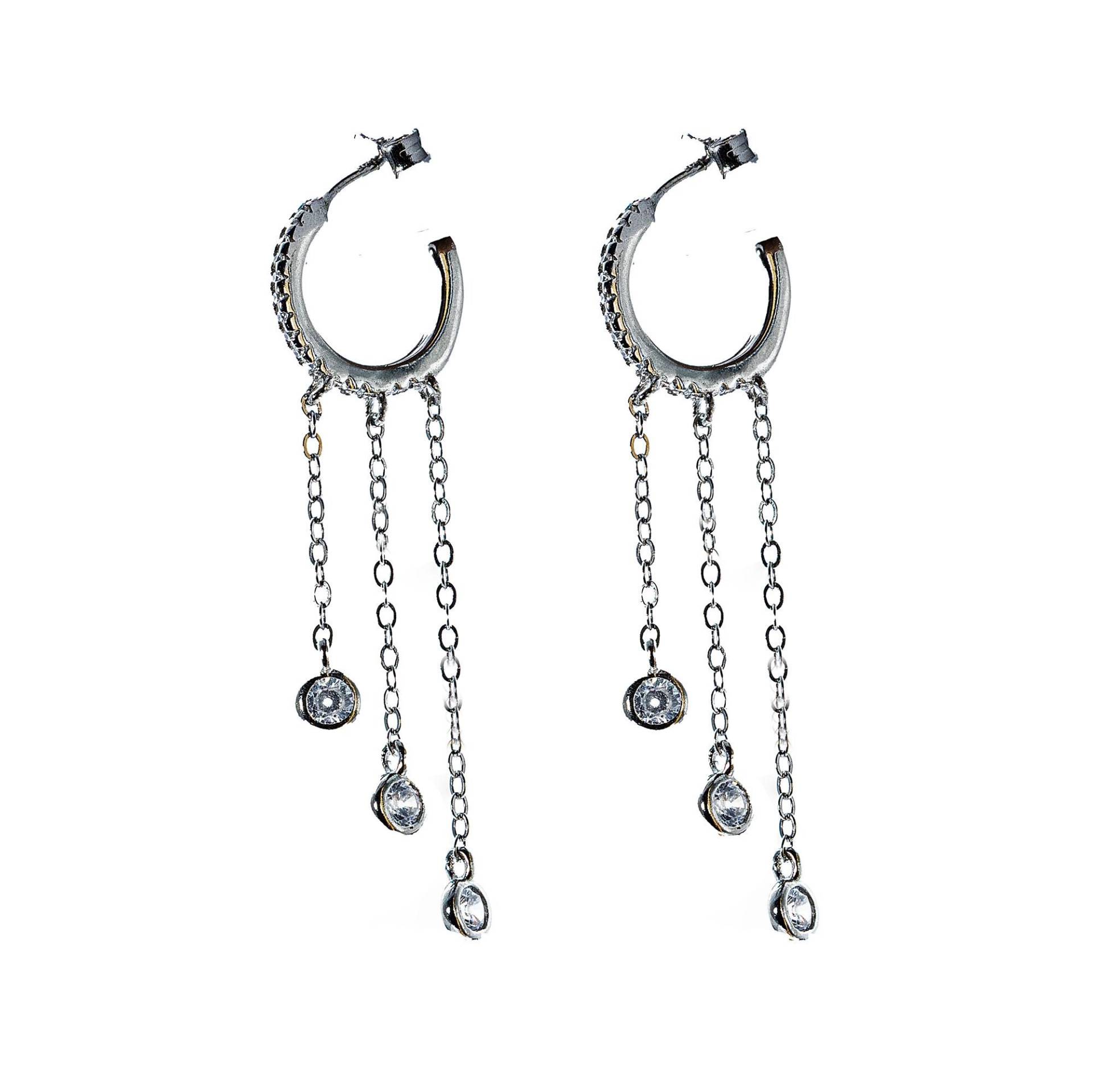 Ohrring 925 Sterling Silber Quaste Drei Lange Ketten Zirkon Tropfen von GIIOAS