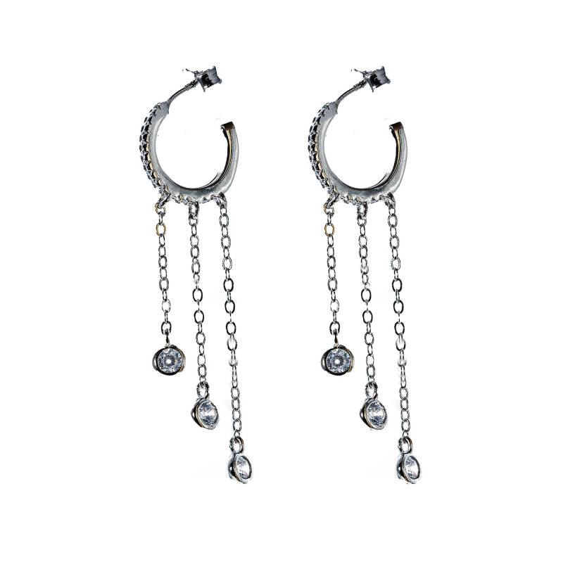 Ohrring 925 Sterling Silber Quaste Drei Lange Ketten Zirkon Tropfen von GIIOAS