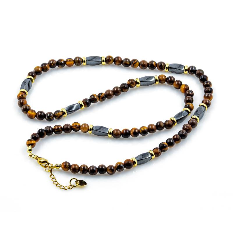 Tigerauge Kette Halskette 6mm Perlen Hämatit Perlenhalskette Edelstahl Damen Herren von GIIOAS