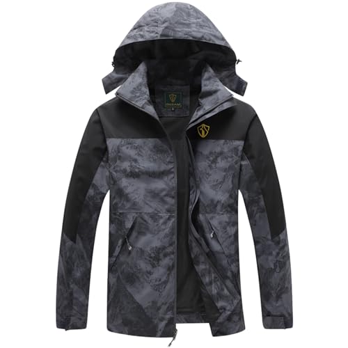 GIISAM Regenjacke für Herren, wasserdichter Regenmantel, leichte Regenjacken, Outdoor-Regenmantel, Windbreaker mit Kapuze, Camouflage Grau, M von GIISAM