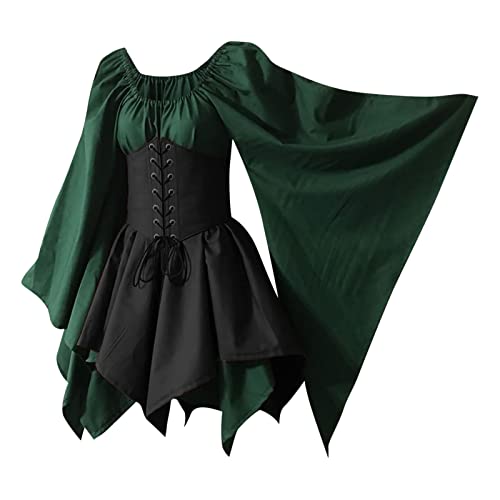 GIIWAKI Abendkleider Elegant Für Hochzeit Piraten Korsett Damen Fairy Dress Corsagenkleid Fairy Costume Woman Halloween Kleider Damen Kleid Grün Halloween Kostüm Damen Fee Medieval Dress Frauen von GIIWAKI