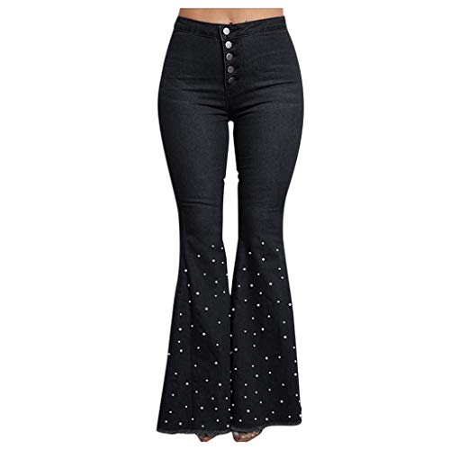GIIWAKI Bootcut Jeans Damen Stretch Jeans Damen Bootcut Schlaghose Hüftjeans Jeanshose Damen High Waist Jeans Damen Wide Leg Jeans Damen High Waist Flared Jeans Bootcut Jeanshose Damen Mit Perlen von GIIWAKI