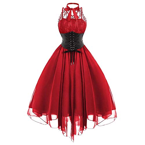 GIIWAKI Rokoko Gothic Kleid - Faschingskostüme Damen Halloween Mittelalter Korsett Rot Hexe Kostüm - Weißes Tüll Schwarz Costume Women von GIIWAKI