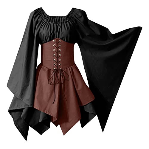 GIIWAKI Halloween Partnerkostüme Mittelalter Kostüm Damen Maxikleid Schwarz Weisses Kleid Halloween Hexe Kostüm Damen Kleidung Damen Halloween Kostüm Damen XXL Hexenkleid Clown Kostüm Damen Damen von GIIWAKI