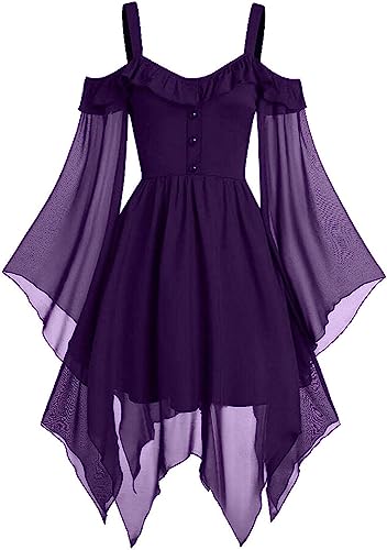 GIIWAKI Schwarzes Kleid Halloween Kleider Unter 40€ Schwarzes Halloween Kleid Malifesent Kostüm Damen Fairy Dress Black Dress Steampunk Kostüm Corsagenkleid Vampir Kleid Haloween Kostume Frauen von GIIWAKI