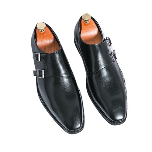 Business Schuhe Herren Classic Retro Dress Men's Monk Leather Shoes with Pointed Toe Buckle Business Office Wedding Soft Comfortable Men's Shoes(Black,45) von GIJMZY