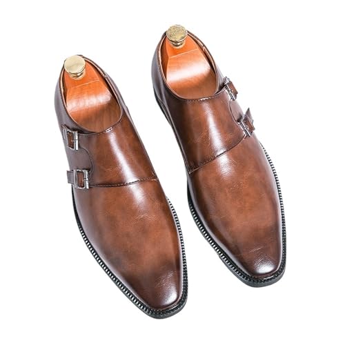 Business Schuhe Herren Classic Retro Dress Men's Monk Leather Shoes with Pointed Toe Buckle Business Office Wedding Soft Comfortable Men's Shoes(Brown,43) von GIJMZY