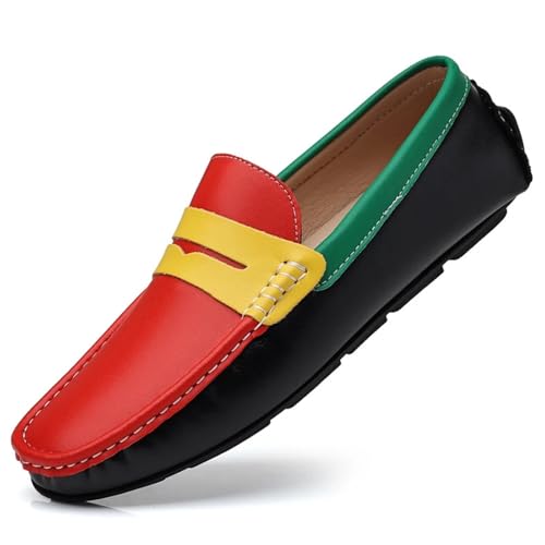 Business Schuhe Herren Men Shoes Man Loafers Moccasins Italian Breathable Slip on Male Boat Shoes Comfortable Driving Shoe(Black red,44) von GIJMZY