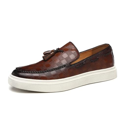 Business Schuhe Herren Men's Casual Shoes Embossed Men Retro British Style Tassels Loafers Mens Slip-on Outdoor Driving Flats(Brown,43 (US 9.5)) von GIJMZY