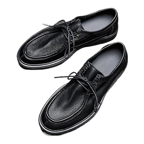 Business Schuhe Herren Men's Shoes Retro Soft Cowhide Men's Shoes British Business Casual Dress Lacing Soft Sole Leather Shoes(Black,44) von GIJMZY
