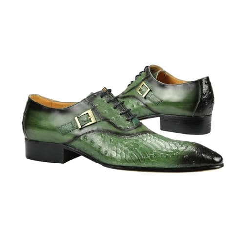 Business Schuhe Herren Mens Green Oxford Dress Shoes Men Dress Shoe Side Buckle Leather Wingtip Lace Up Office Business Wedding(42) von GIJMZY