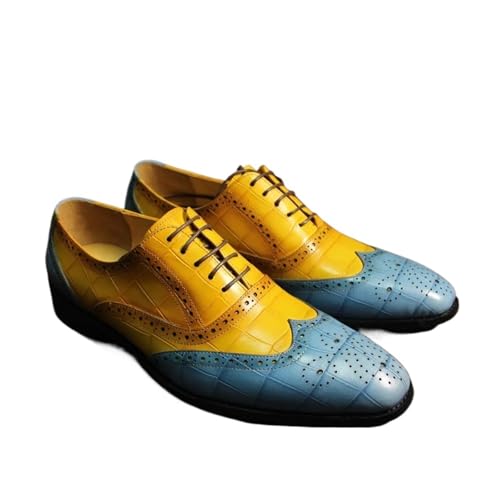 Business Schuhe Herren Oxford Shoes for Men Pointed Toe Lace-Up Mixed Color Formal Dress Shoes for Party(Blue,45) von GIJMZY