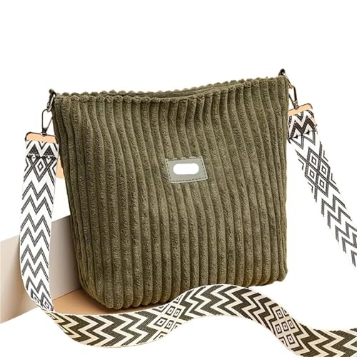 Cord Tasche Damen Damen-Umhängetaschen aus Cord mit großer Kapazität, einfarbige Handtaschen, Umhängetaschen for den täglichen Weg for Pendeln(Green) von GIJMZY
