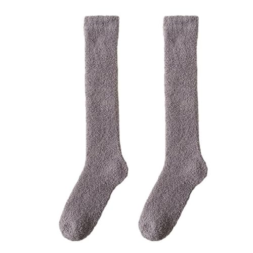 Flauschige Socken 2PC Candy Coral Fleece Lange Socken Frauen Plüsch Winter Warme Dicke Oberschenkel Strümpfe Oberschenkel Hohe Hause Schlafen Boden socke(Dark grey) von GIJMZY