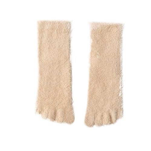 Flauschige Socken 2PC Frauen Mädchen Dicke Korallen Fleece Fünf Finger Socken Winter Warme Flauschige Zehen Socken Weiche Gemütliche Strumpfwaren Weibliche Anti-slip Boden Hausschuhe(6(dark beige)) von GIJMZY