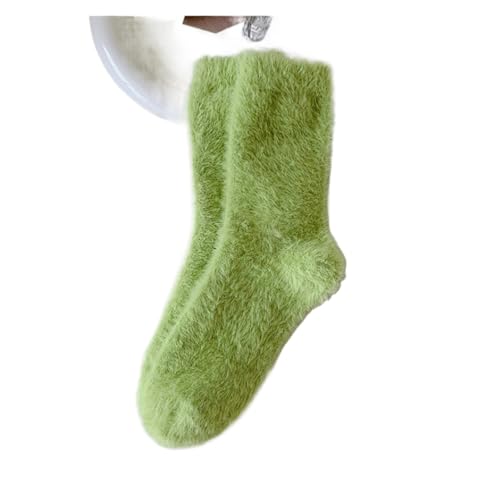 Flauschige Socken 3PC Nerz Fleece Socken Herbst Socken for Frauen Winter Schwarz Mid-rohr Socken Verdickte Warme Korallen Fleece Schlaf socken Socken(Grass green) von GIJMZY