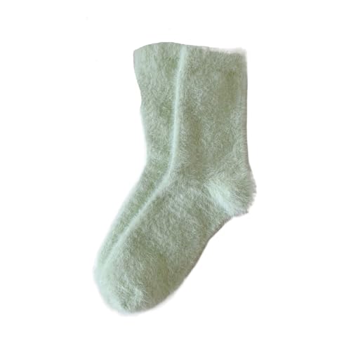 Flauschige Socken 3PC Nerz Fleece Socken Herbst Socken for Frauen Winter Schwarz Mid-rohr Socken Verdickte Warme Korallen Fleece Schlaf socken Socken(Light Green) von GIJMZY