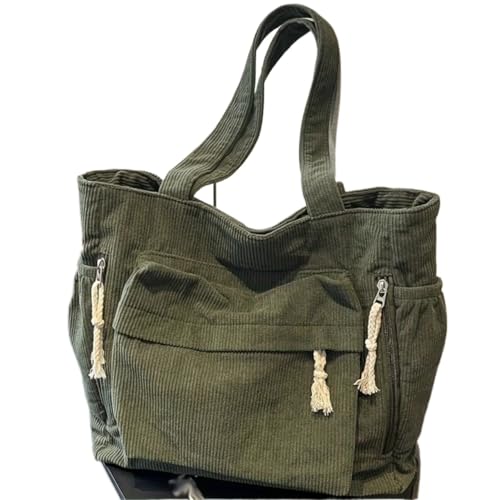 GIJMZY Cord Tasche Damen Cord-Umhängetasche, lässig, einfarbig, mit mehreren Taschen, Tragetasche for Damen(Green) von GIJMZY