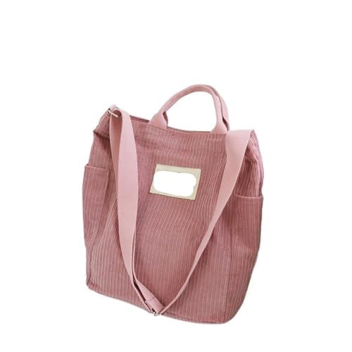 GIJMZY Cord Tasche Damen Damen Cord Umhängetasche Große Kapazität Stoffhandtasche Tote Weibliche Umhängetasche Messenger Bags Einfache Canvas Reißverschluss Geldbörsen(Pink) von GIJMZY