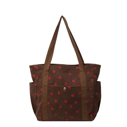 GIJMZY Cord Tasche Damen Erdbeeren Cord Handtasche Süße Damentasche Modische Vielseitige Schultertasche Schöne Einfache Pendler Damen Tragetaschen(Brown) von GIJMZY
