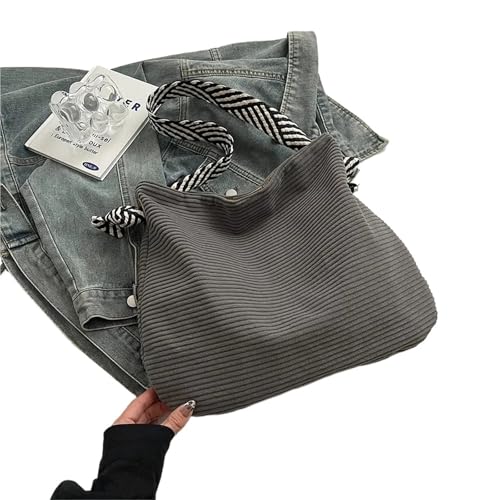 GIJMZY Cord Tasche Damen Lässige Cord Hobo Schultertasche, Minimalistische Einfarbige Handtasche, All-Match Retro Tasche Luxus Designer Handtasche Schultertasche(Grey) von GIJMZY