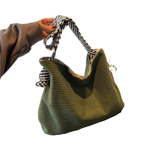 GIJMZY Cord Tasche Damen Lässige Cord-Umhängetasche, minimalistische einfarbige Handtasche, All-Match-Retro(Green) von GIJMZY