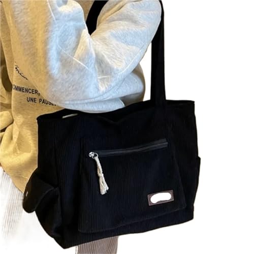 GIJMZY Cord Tasche Damen Modische, vielseitige Umhängetasche mit mehreren Taschen, einfache Tragetaschen aus Cord for Damen, große Kapazität, tragbare Einkaufshandtasche(Black) von GIJMZY