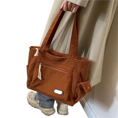 GIJMZY Cord Tasche Damen Modische, vielseitige Umhängetasche mit mehreren Taschen, einfache Tragetaschen aus Cord for Damen, große Kapazität, tragbare Einkaufshandtasche(Brown) von GIJMZY