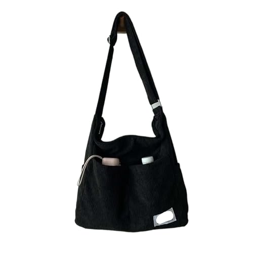 GIJMZY Cord Tasche Damen Modische Handtasche aus gestreiftem Cord for Damen, Schultertasche, Umhängetasche, große Kapazität, lässige Umhängetaschen, Studententasche(Black) von GIJMZY