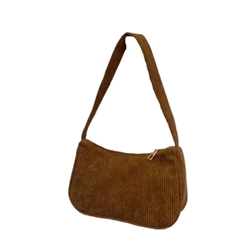 GIJMZY Cord Tasche Damen Retro Unterarmtasche Damen Halbmond Umhängetasche Mode Einfarbig Kleine Handtaschen for Frauen Reißverschluss Cord Clutch(Brown) von GIJMZY