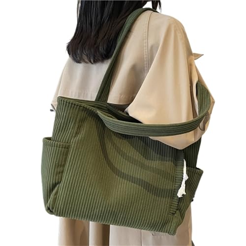 GIJMZY Cord Tasche Damen Strapazierfähige, Weiche Cord-Damen-Tragetasche Mit Mehreren Fächern Und Reißverschluss, Umhängetasche For Den Pendelverkehr(Green) von GIJMZY