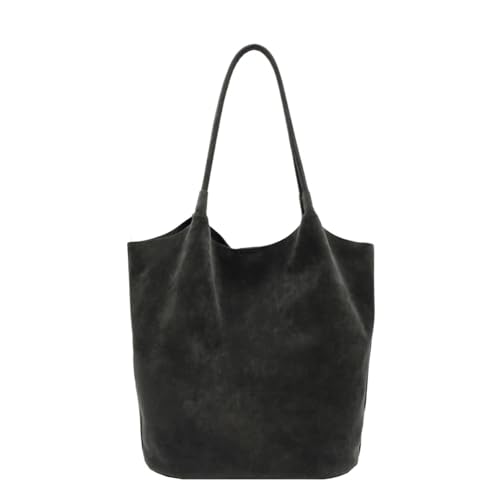 GIJMZY Cord Tasche Damen Wildleder Nähgarn Retro Damen Schultertaschen Reißverschluss Lässig Vielseitig Einfarbig Hohe Kapazität Lässige Tragetasche(Black) von GIJMZY