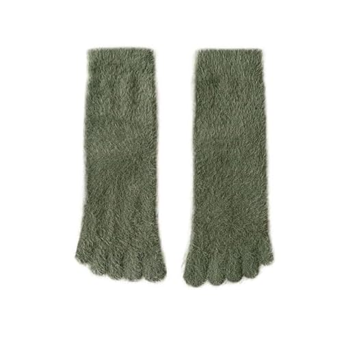 GIJMZY Flauschige Socken 2 STÜCK Damen Dicke Fünf-Finger-Socken Winter Warme Korallenvlies Flauschige Zehensocken Gestreifte, weiche, gemütliche Strumpfwaren Mädchen Weibliche Bodenhausschuhe(Green) von GIJMZY