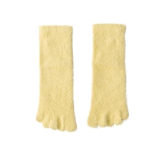 GIJMZY Flauschige Socken 2 STÜCK Damen Dicke Fünf-Finger-Socken Winter Warme Korallenvlies Flauschige Zehensocken Gestreifte, weiche, gemütliche Strumpfwaren Mädchen Weibliche Bodenhausschuhe(Yellow) von GIJMZY