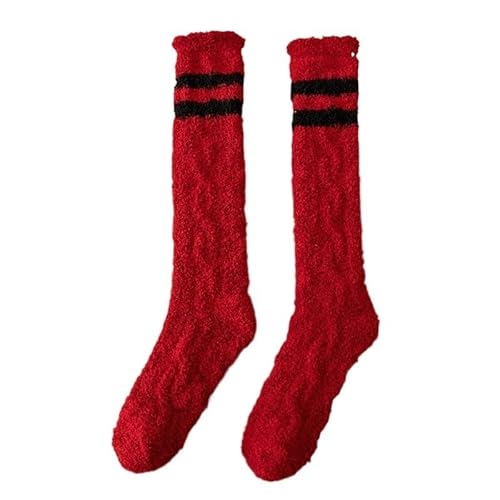 GIJMZY Flauschige Socken 2 STÜCK Die Herbst- und Winterfrauen verdickte Wärme-Studenten-Zweistab-Langrohr-Wadensocken aus Korallenvlies. Schlafen Sie bequem und niedlich(Red) von GIJMZY