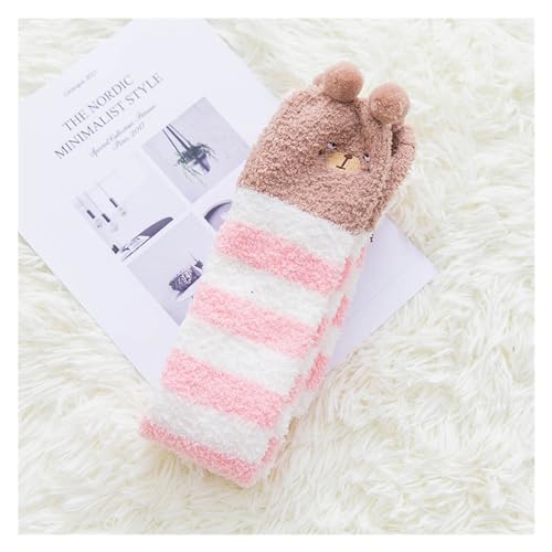 GIJMZY Flauschige Socken 2 STÜCK Tierische Thermomodellierungsstrümpfe Damen Weichkorallen Fleece Kniestrümpfe Mädchen Niedliche Bögen(Angry bear) von GIJMZY