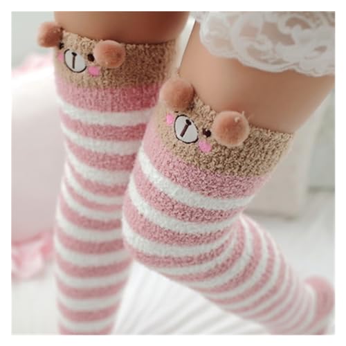 GIJMZY Flauschige Socken 2 STÜCK Tierische Thermomodellierungsstrümpfe Damen Weichkorallen Fleece Kniestrümpfe Mädchen Niedliche Bögen(Bear) von GIJMZY