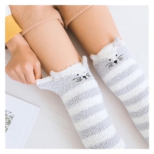 GIJMZY Flauschige Socken 2 STÜCK Tierische Thermomodellierungsstrümpfe Damen Weichkorallen Fleece Kniestrümpfe Mädchen Niedliche Bögen(Grey fox) von GIJMZY