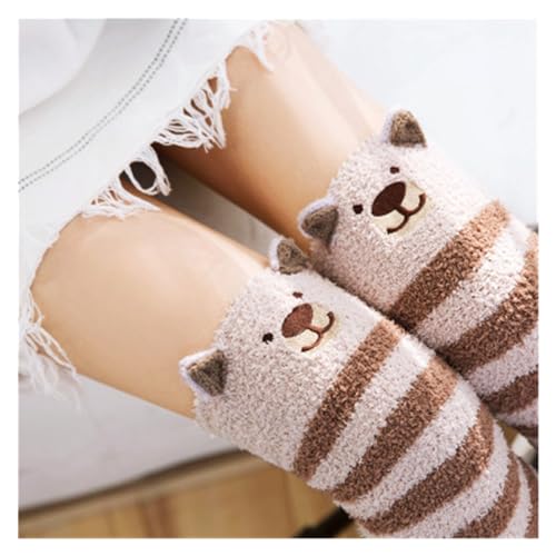GIJMZY Flauschige Socken 2 STÜCK Tierische Thermomodellierungsstrümpfe Damen Weichkorallen Fleece Kniestrümpfe Mädchen Niedliche Bögen(Groundhog) von GIJMZY