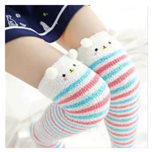 GIJMZY Flauschige Socken 2 STÜCK Tierische Thermomodellierungsstrümpfe Damen Weichkorallen Fleece Kniestrümpfe Mädchen Niedliche Bögen(Happy sleep) von GIJMZY
