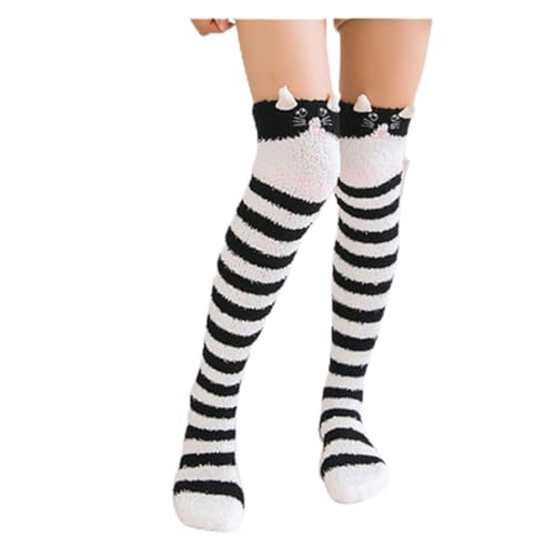 GIJMZY Flauschige Socken 2 STÜCK Tierische Thermomodellierungsstrümpfe Damen Weichkorallen Fleece Kniestrümpfe Mädchen Niedliche Bögen(Kitty) von GIJMZY